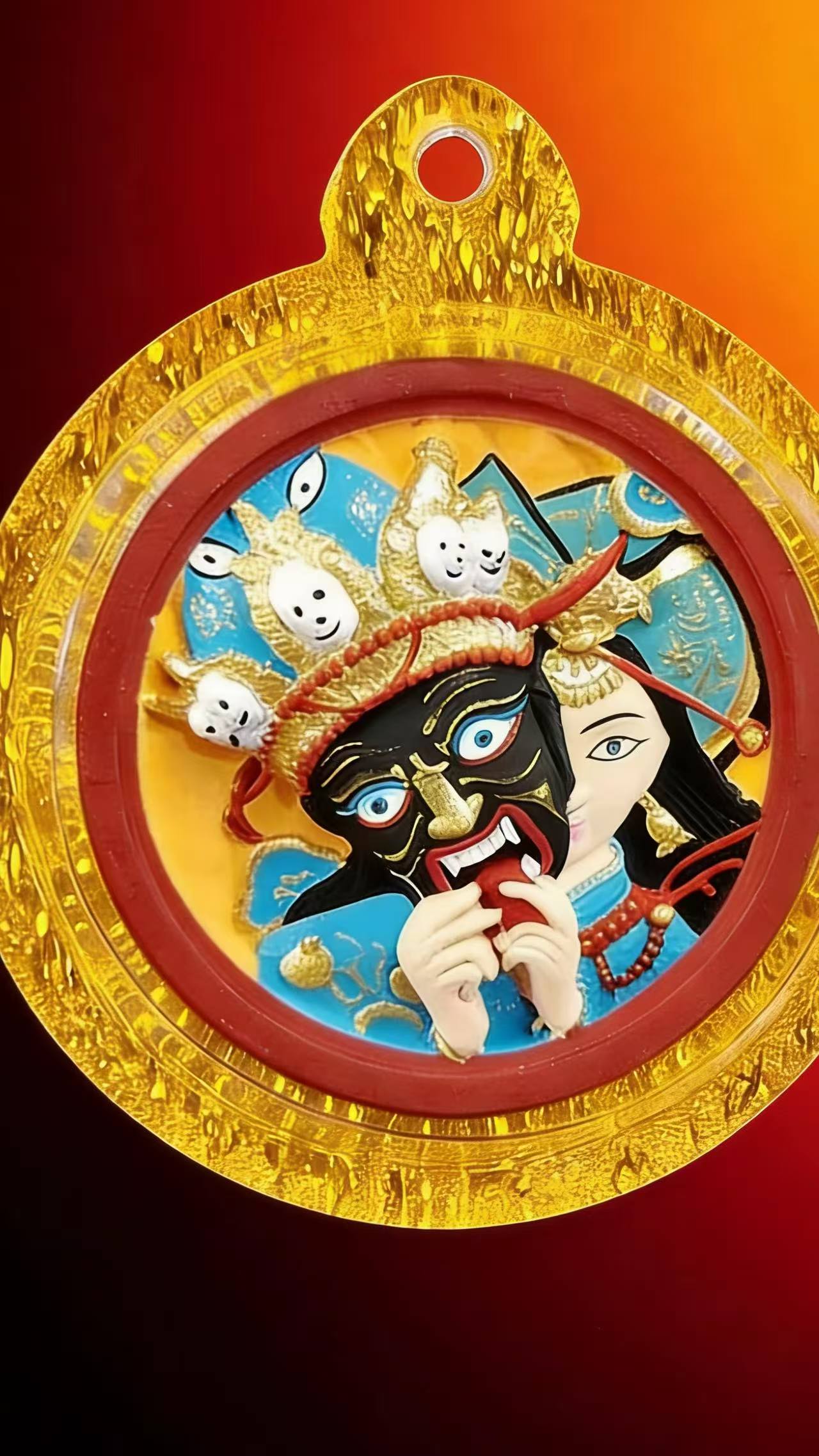 Hand-Painted Tsa-Tsa Thangka Pendant – Acrylic Tibetan Style 3D Amulet Gawu Box Necklace (Zaki Lhamo Design) - Image 2