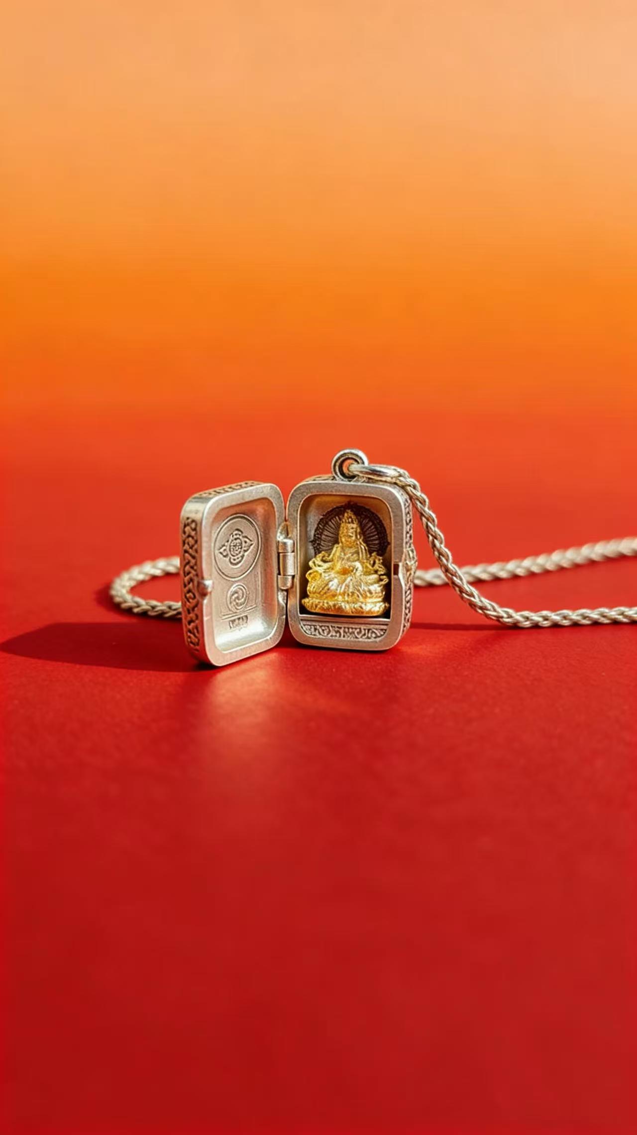 Mini Yellow Jambhala Gau Box Pendant – Gold-Plated Wealth Amulet Locket - Image 4