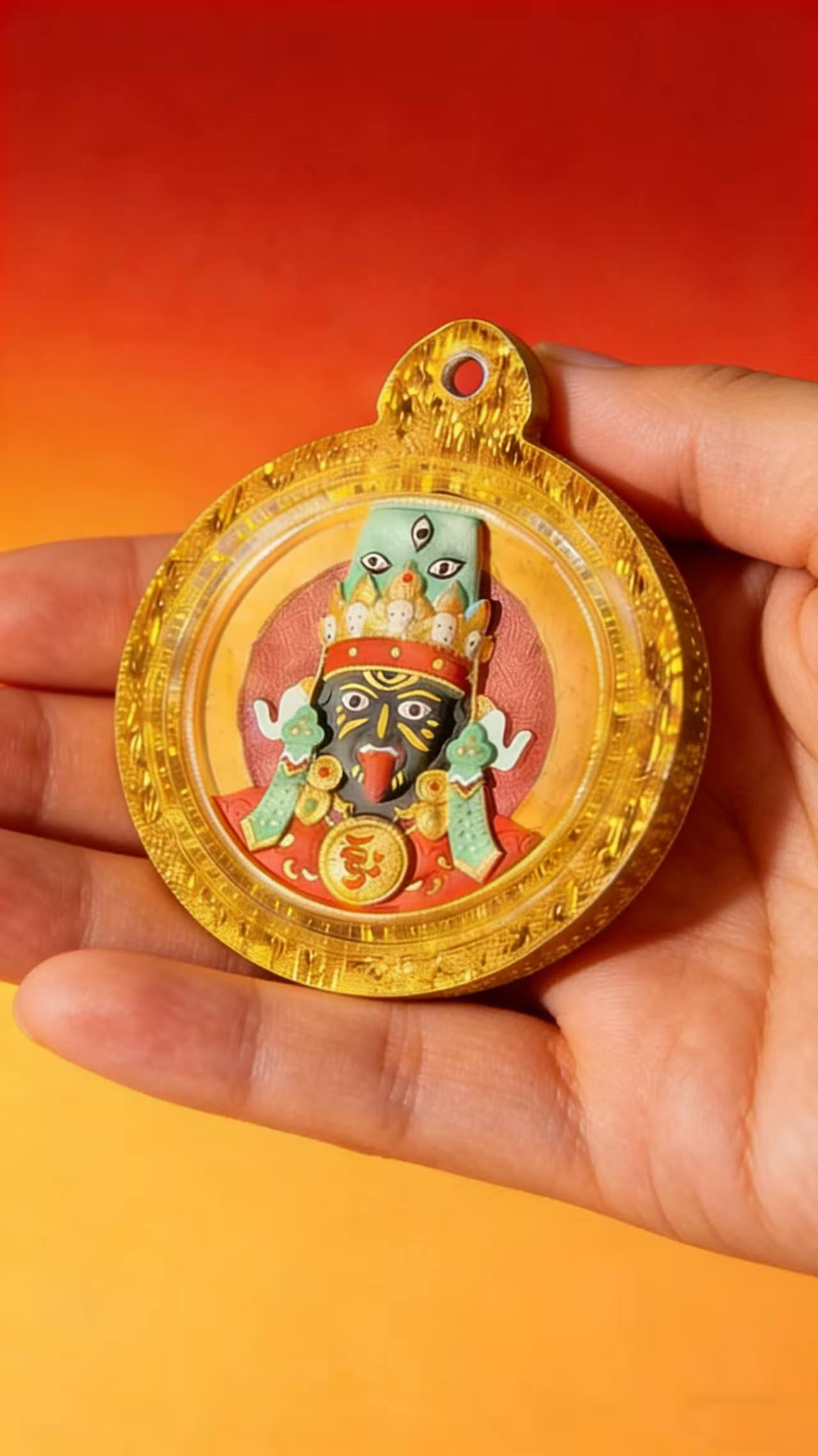 Hand-Painted Tsa-Tsa Thangka Pendant – Acrylic Tibetan Style 3D Amulet Gawu Box Necklace (Zaki Lhamo Design) - Image 5