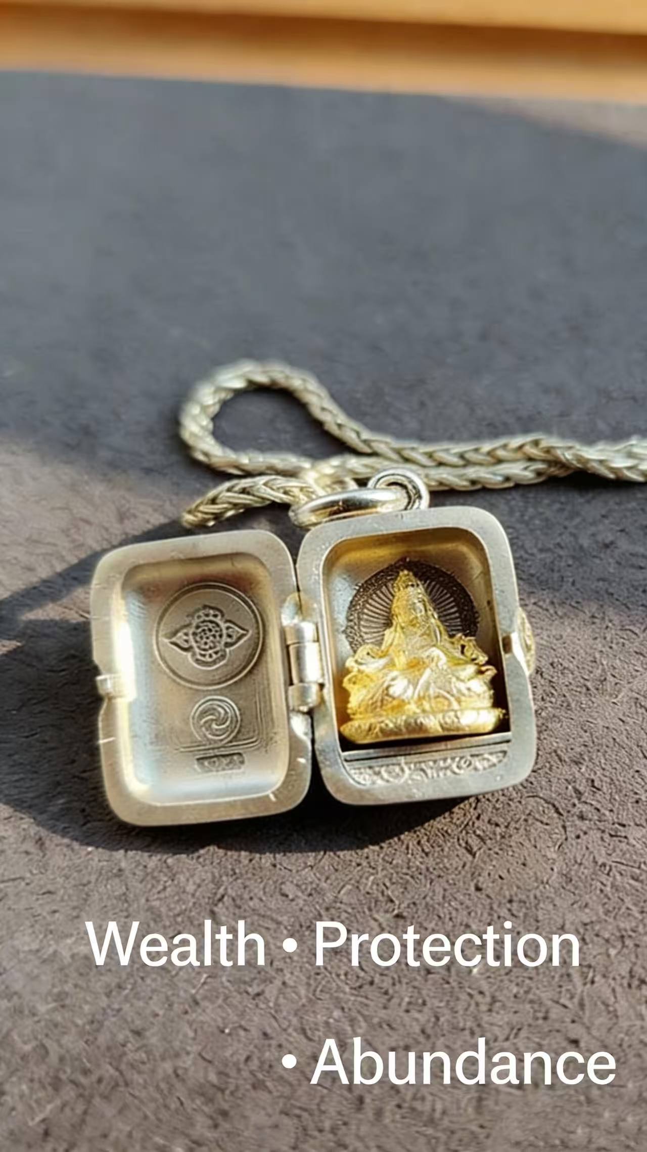 Mini Yellow Jambhala Gau Box Pendant – Gold-Plated Wealth Amulet Locket - Image 2