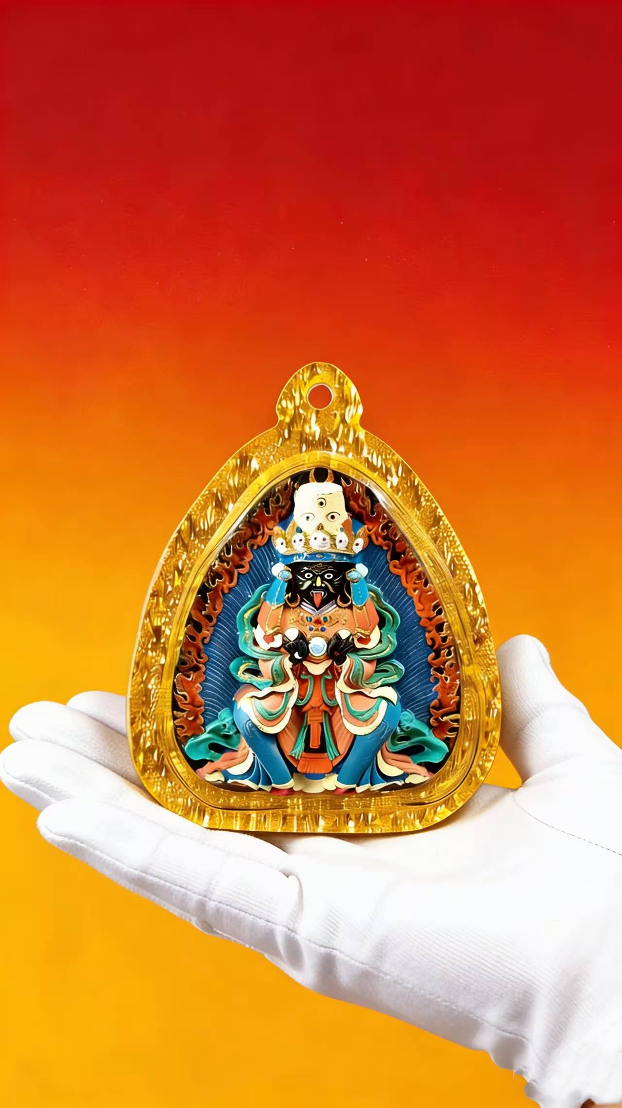Hand-Painted Tsa-Tsa Thangka Pendant – Acrylic Tibetan Style 3D Amulet Gawu Box Necklace (Zaki Lhamo Design)