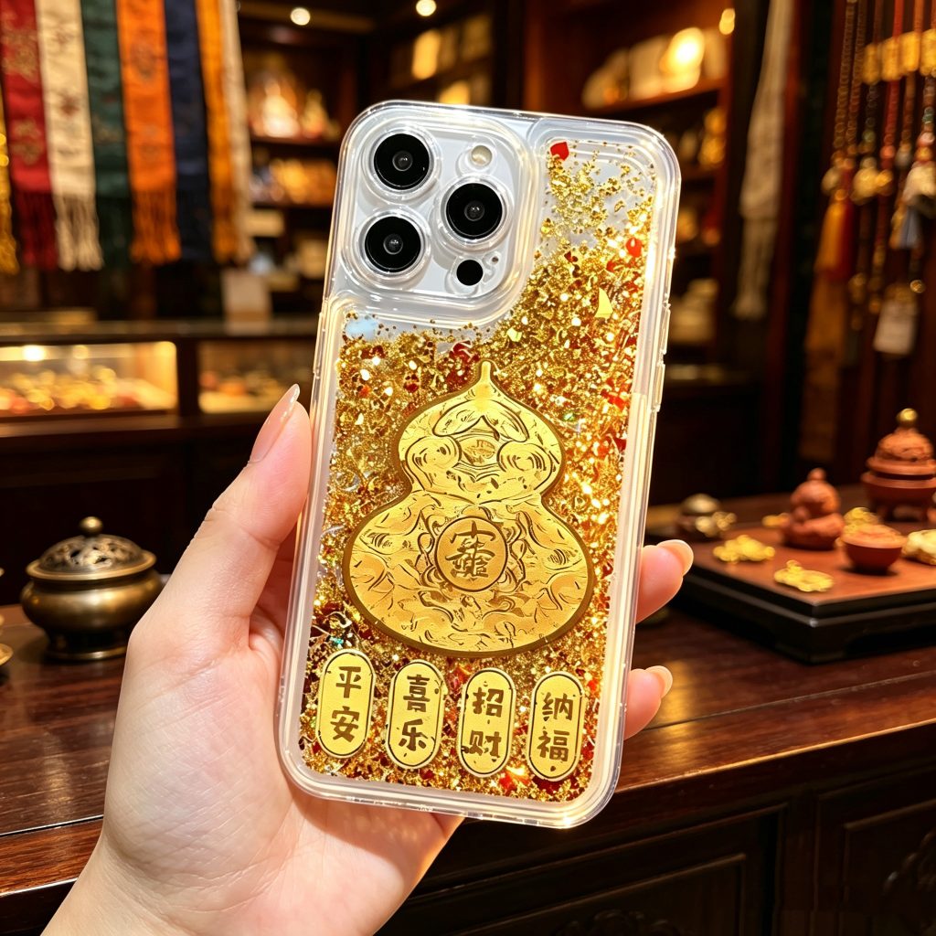 Lucky Gourd Liquid Sand Phone Case | An Eastern Talisman Carrying Blessings and Good Fortune